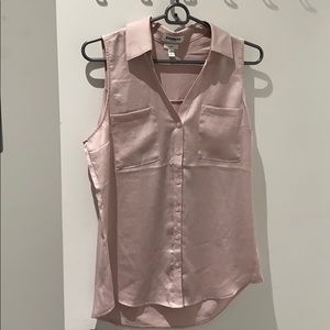 Pink silk button down tank